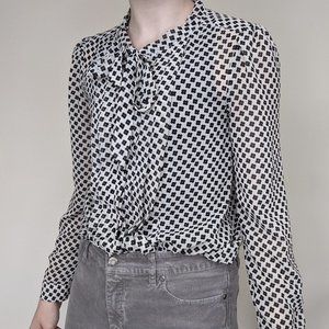 Retro Flower Design Pussybow Blouse